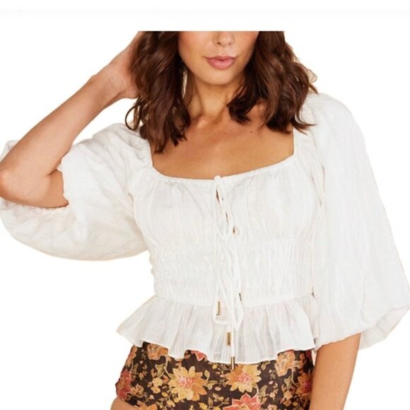 NWT Revolve MINKPINK WHITE NORAH TOP TIE FRONT - Picture 2 of 16